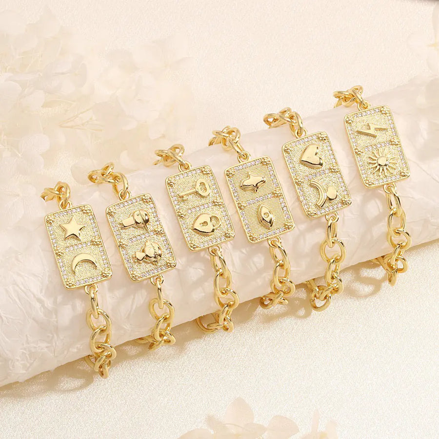 Aruary Studio ｜ Artisanal Jewelry Artisan Retro Square Charm Bracelet - Micro-Set Zircon Stars & Moons