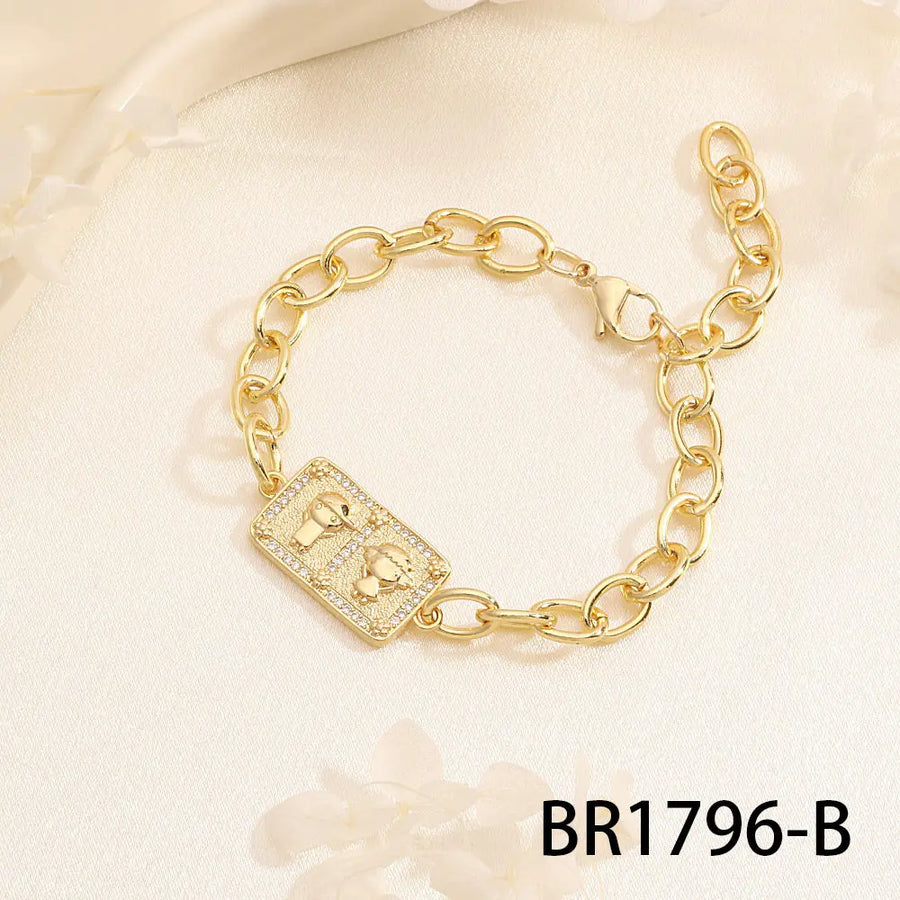 Aruary Studio ｜ Artisanal Jewelry Artisan Retro Square Charm Bracelet - Micro-Set Zircon Stars & Moons B