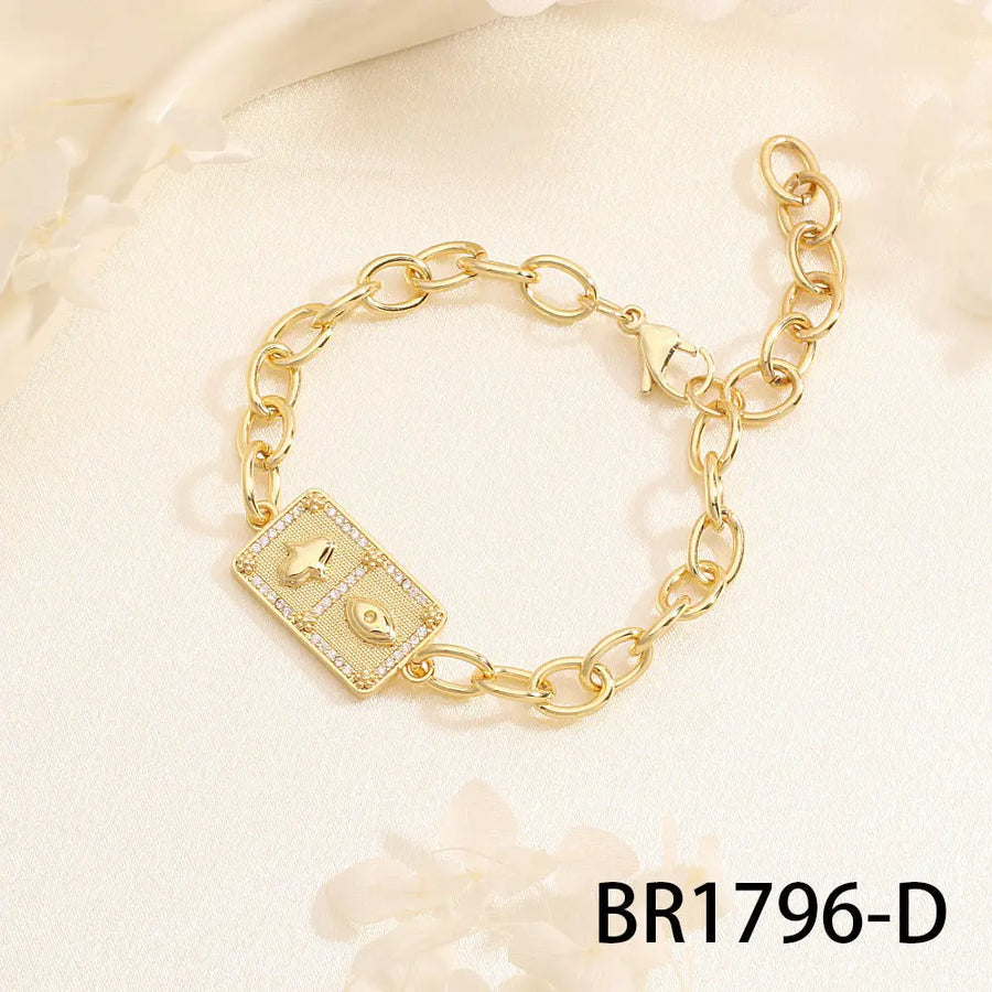 Aruary Studio ｜ Artisanal Jewelry Artisan Retro Square Charm Bracelet - Micro-Set Zircon Stars & Moons D