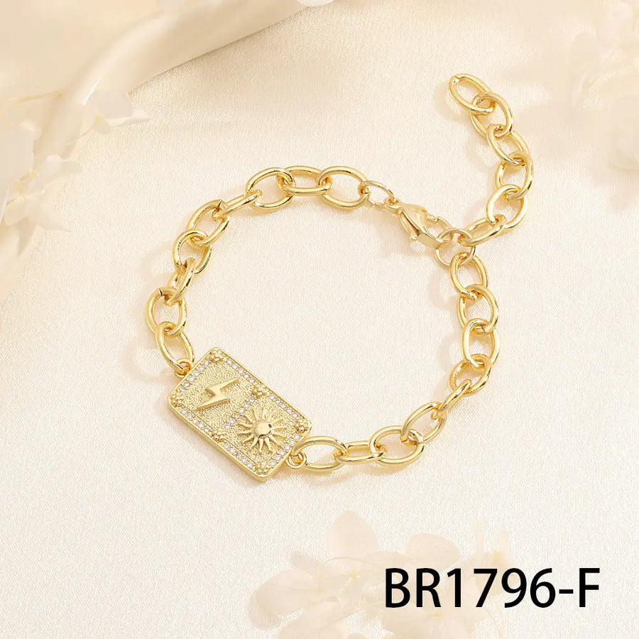 Aruary Studio ｜ Artisanal Jewelry Artisan Retro Square Charm Bracelet - Micro-Set Zircon Stars & Moons F