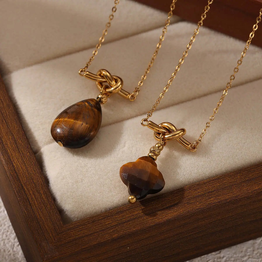Aruary Studio ｜ Artisanal Jewelry Autumn Luxe Tiger’s Eye Pendant Necklace | 18K Gold Plated | Natural Stone Layering Chain