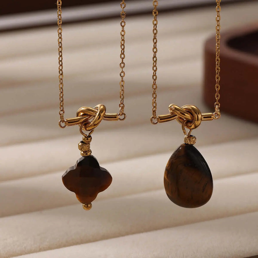Aruary Studio ｜ Artisanal Jewelry Autumn Luxe Tiger’s Eye Pendant Necklace | 18K Gold Plated | Natural Stone Layering Chain