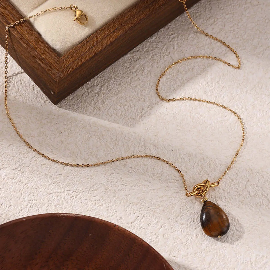 Aruary Studio ｜ Artisanal Jewelry Autumn Luxe Tiger’s Eye Pendant Necklace | 18K Gold Plated | Natural Stone Layering Chain