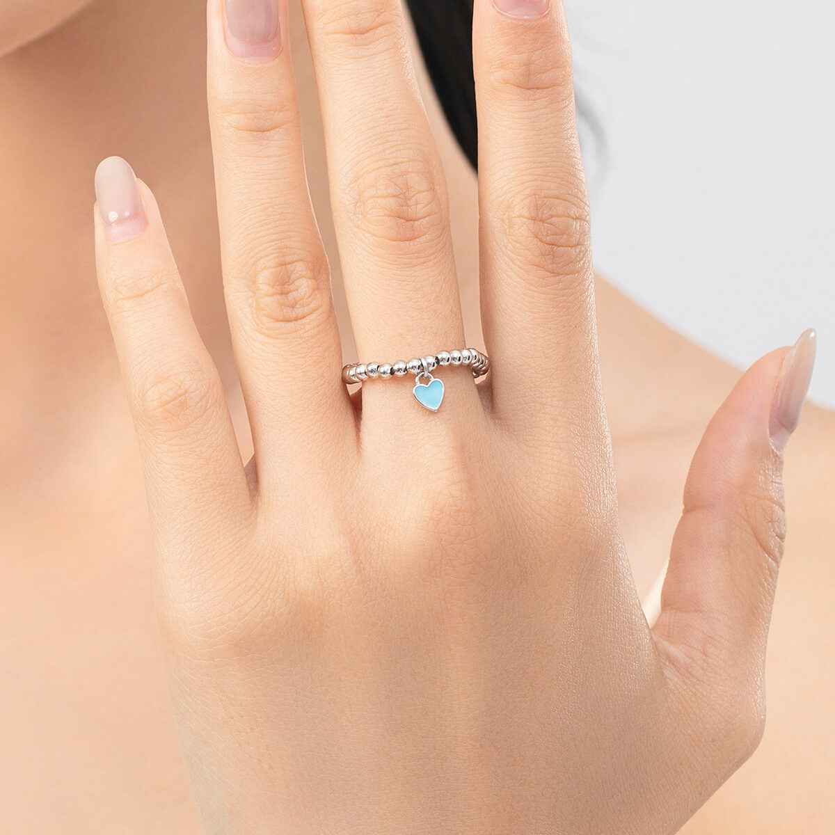 Azure Heart Silver Bead Ring for Elegant Style