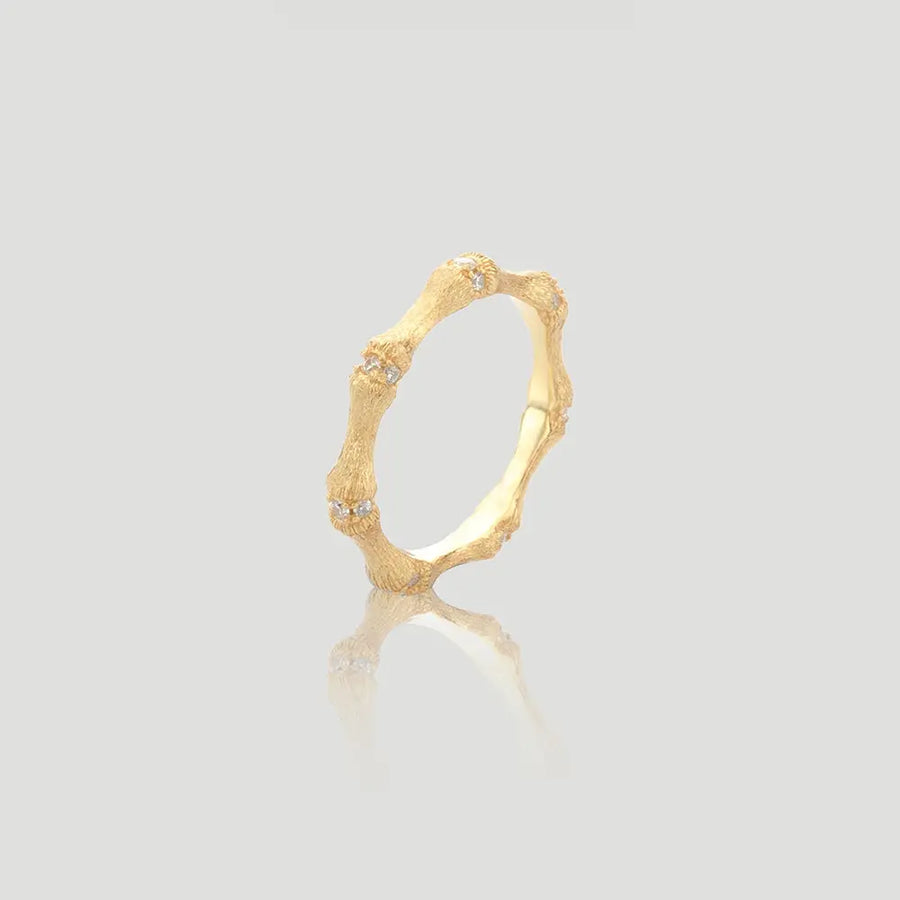 Yuqing Realm ｜ Unleash the charming goddess within you Bamboo-Inspired Diamond-Accent Ring | 14K Gold/Rhodium Plated 925 Silver | 5A CZ Nature Sculpture | Fixed Size Heirloom
