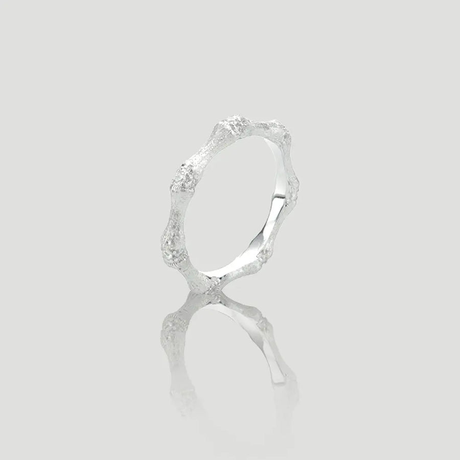Yuqing Realm ｜ Unleash the charming goddess within you Bamboo-Inspired Diamond-Accent Ring | 14K Gold/Rhodium Plated 925 Silver | 5A CZ Nature Sculpture | Fixed Size Heirloom