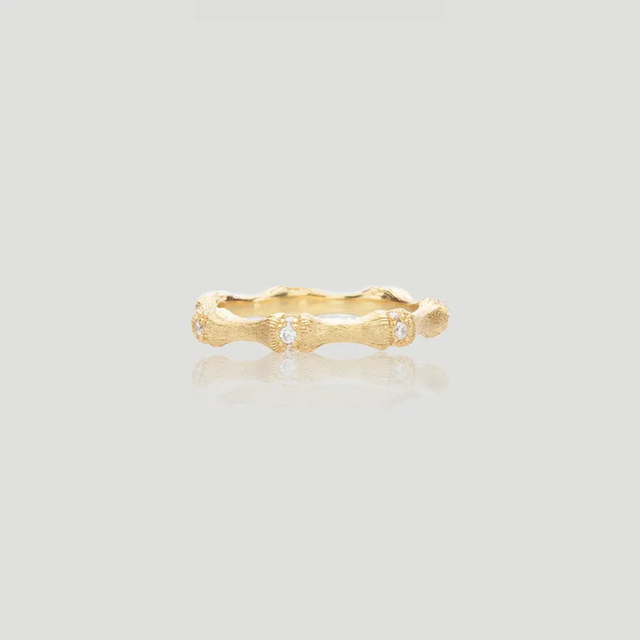 Yuqing Realm ｜ Unleash the charming goddess within you Bamboo-Inspired Diamond-Accent Ring | 14K Gold/Rhodium Plated 925 Silver | 5A CZ Nature Sculpture | Fixed Size Heirloom Golden