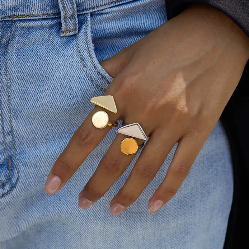 Aruary Studio ｜ Artisanal Jewelry Bauhaus Geometry Ring - Titanium Steel Architectural Band | Tarnish-Proof 3.2g | Hypoallergenic Luxury