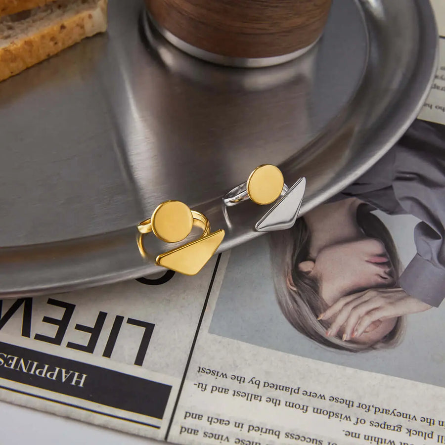 Aruary Studio ｜ Artisanal Jewelry Bauhaus Geometry Ring - Titanium Steel Architectural Band | Tarnish-Proof 3.2g | Hypoallergenic Luxury