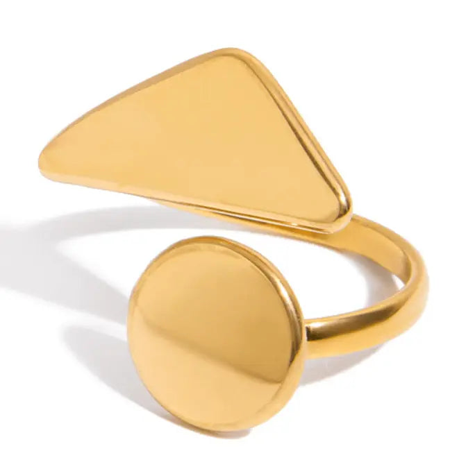Aruary Studio ｜ Artisanal Jewelry Bauhaus Geometry Ring - Titanium Steel Architectural Band | Tarnish-Proof 3.2g | Hypoallergenic Luxury Golden