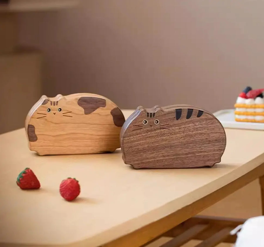 Aruary Studio ｜ Artisanal Jewelry Black Walnut/Cherry Wood Solid Wood Cat Jewelry Box