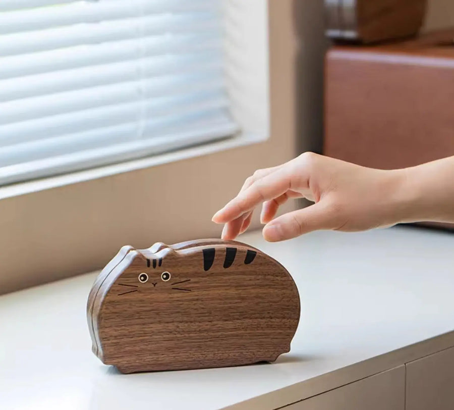 Aruary Studio ｜ Artisanal Jewelry Black Walnut/Cherry Wood Solid Wood Cat Jewelry Box