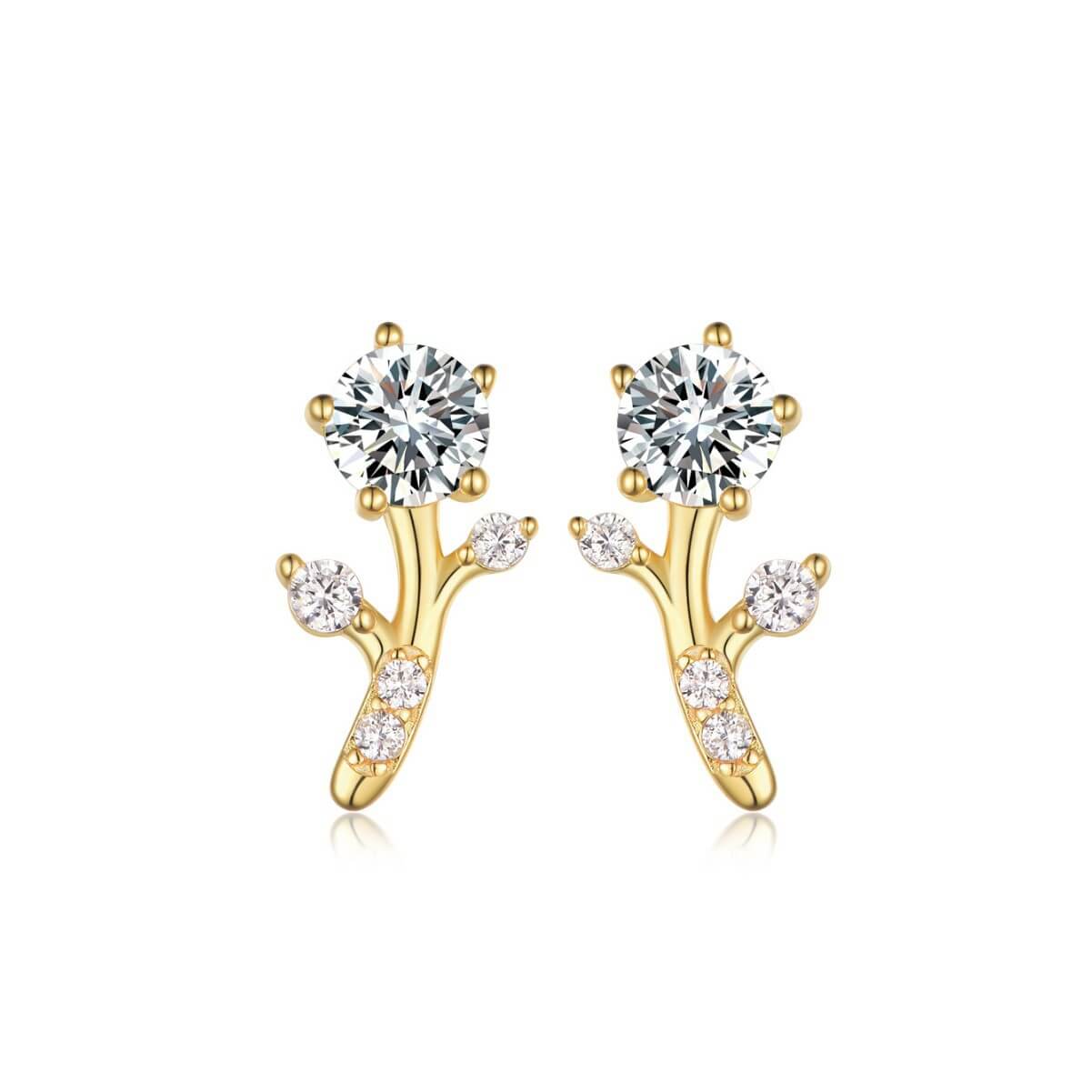"Botanical Spark" 5mm Moissanite Branch Studs - Aruary Studio ｜ Artisanal Jewelry