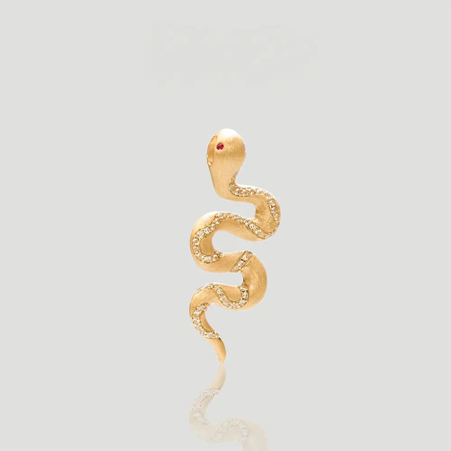Yuqing Realm ｜ Unleash the charming goddess within you Brushed Gold/Silver Snake Pendant | 925 Sterling Silver Ruby Accent | Dual-Finish Serpent Charm Golden