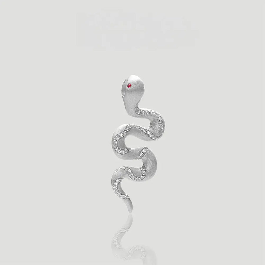 Yuqing Realm ｜ Unleash the charming goddess within you Brushed Gold/Silver Snake Pendant | 925 Sterling Silver Ruby Accent | Dual-Finish Serpent Charm Silvery