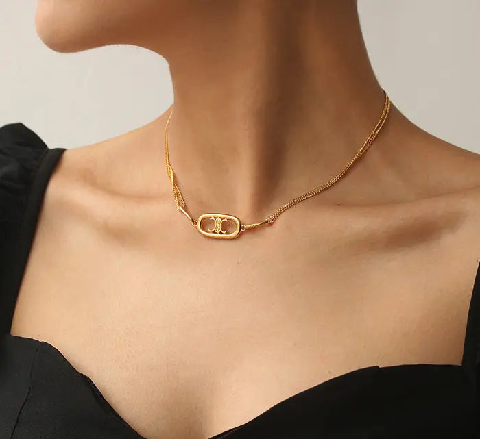 Aruary Studio ｜ Artisanal Jewelry CELI Triumph Arch Necklace & Bracelet Set | Gold-Plated Minimalist Jewelry | Geometric Twist Detail