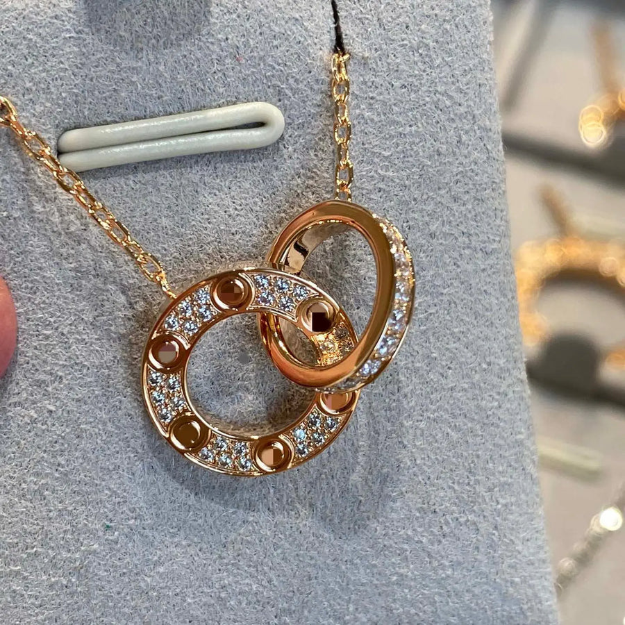Aruary Studio ｜ Artisanal Jewelry Celestial Love Double Ring Necklace | Heavy 18K Rose Gold Plated | Cubic Zirconia Star Pendant