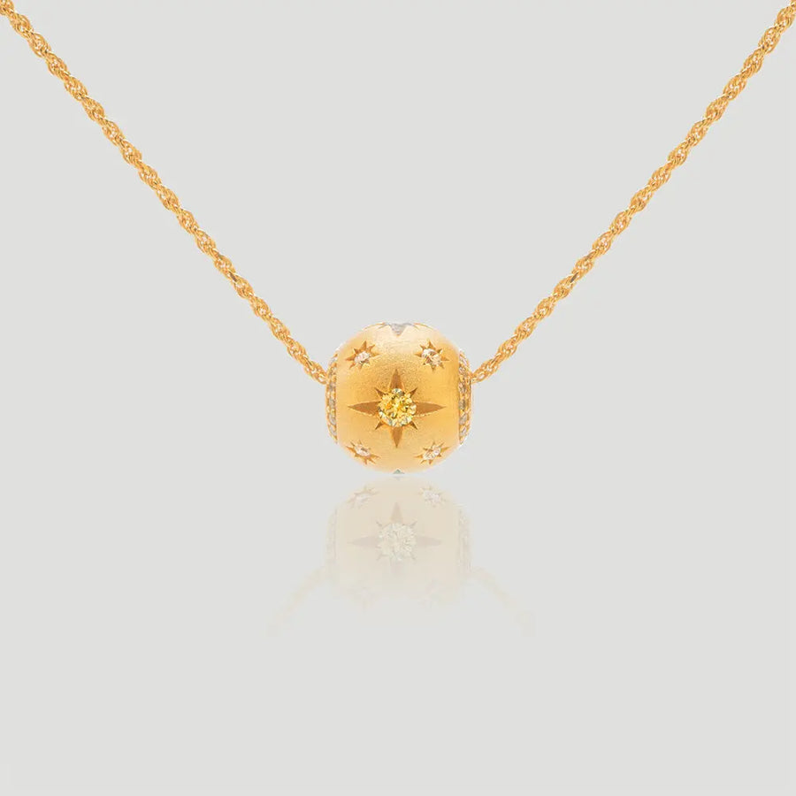 Yuqing Realm ｜ Unleash the charming goddess within you Celestial Sphere Necklace | 5A CZ Star-Embellished Ball Pendant | 925 Silver Gold-Plated | Adjustable 50cm Chain