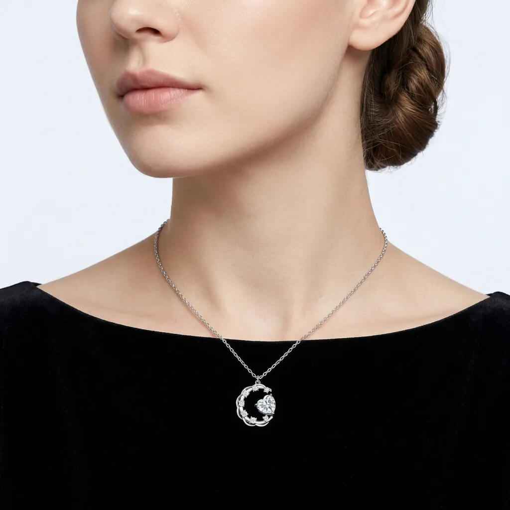 Celestial Embrace Necklace - Heart & Crescent Moissanite Jewelry