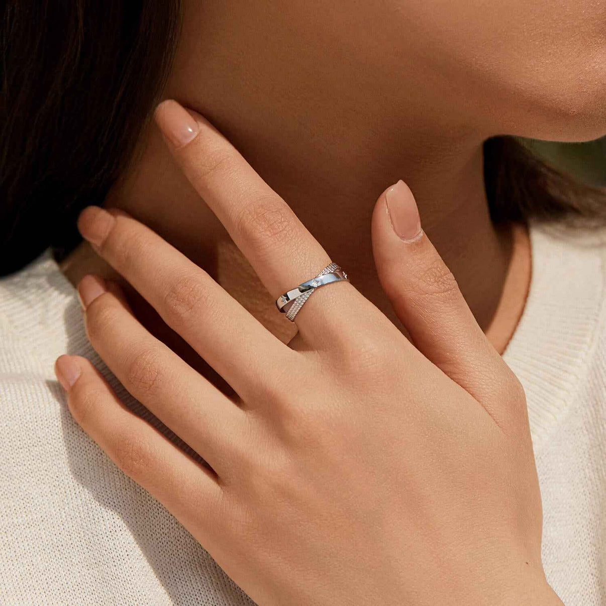Crossed Starburst Beaded Statement Ring