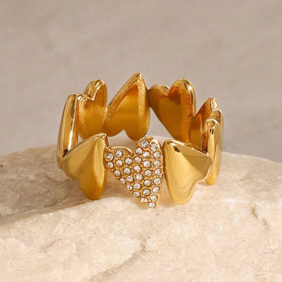 My Store Cushion-Cut Heart Ring - 18K Gold Plated Titanium, Micro-Pavé Zirconia Sweetheart Jewelry