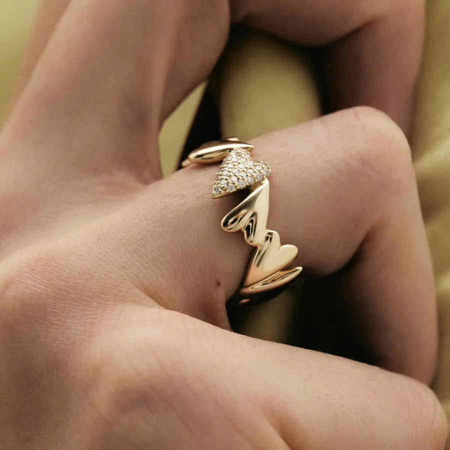 My Store Cushion-Cut Heart Ring - 18K Gold Plated Titanium, Micro-Pavé Zirconia Sweetheart Jewelry