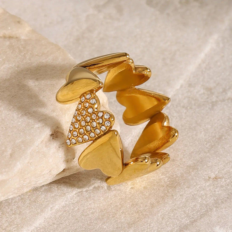 My Store Cushion-Cut Heart Ring - 18K Gold Plated Titanium, Micro-Pavé Zirconia Sweetheart Jewelry