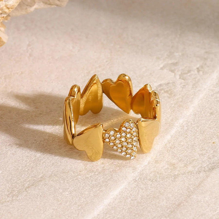 My Store Cushion-Cut Heart Ring - 18K Gold Plated Titanium, Micro-Pavé Zirconia Sweetheart Jewelry