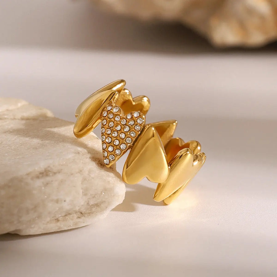 My Store Cushion-Cut Heart Ring - 18K Gold Plated Titanium, Micro-Pavé Zirconia Sweetheart Jewelry