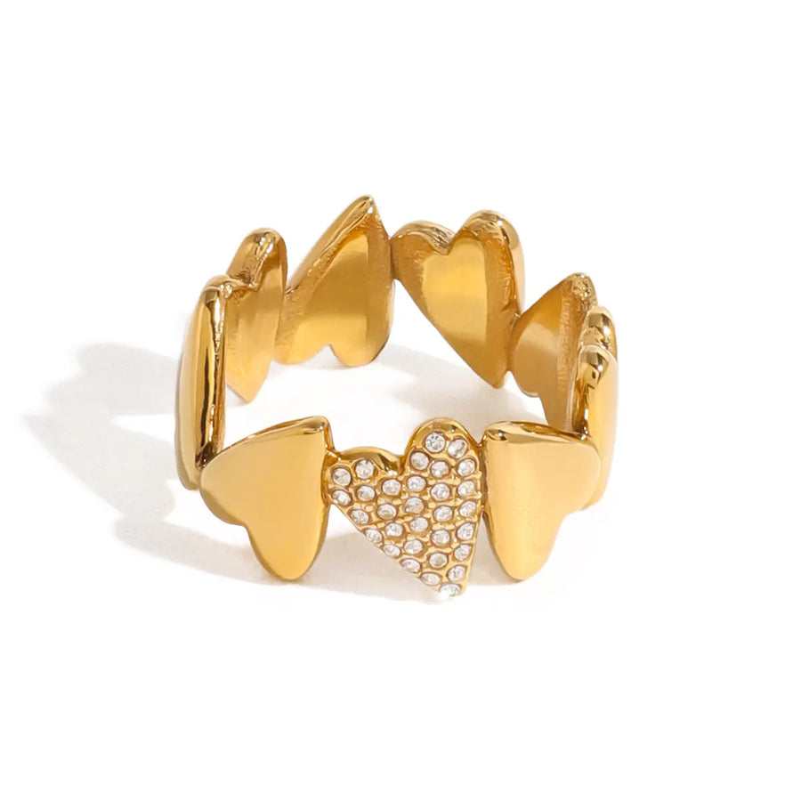 My Store Cushion-Cut Heart Ring - 18K Gold Plated Titanium, Micro-Pavé Zirconia Sweetheart Jewelry