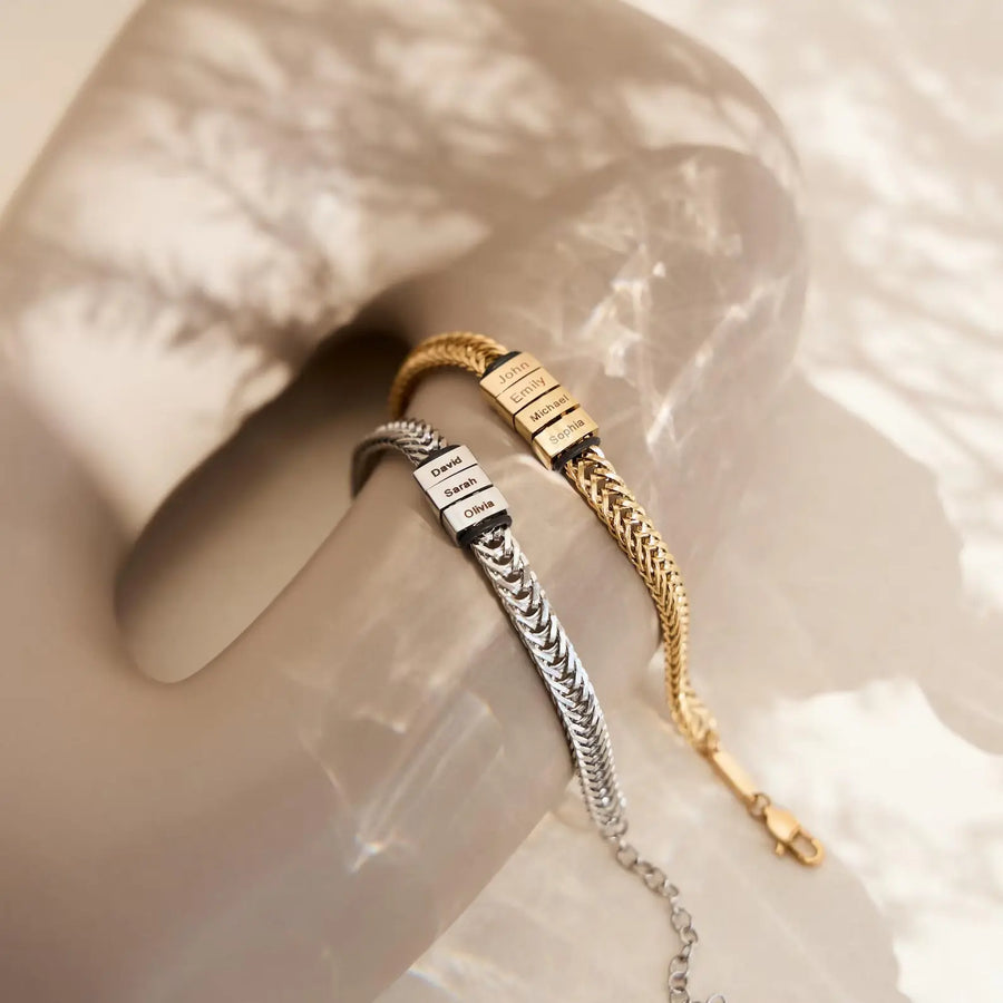 Aruary Studio ｜ Artisanal Jewelry Custom Men's Block Name Bracelet - 18K Gold Electroplated Stainless Steel, DIY Engraved Father's Day Gift (Fade-Proof)