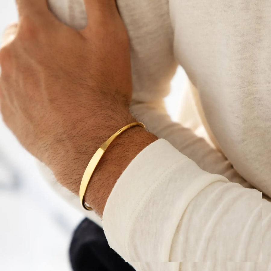 Aruary Studio ｜ Artisanal Jewelry Custom Men's C-Bangle - Laser Engraved Stainless Steel Cuff Bracelet for Dad, Lightweight 15g & Fade-Proof