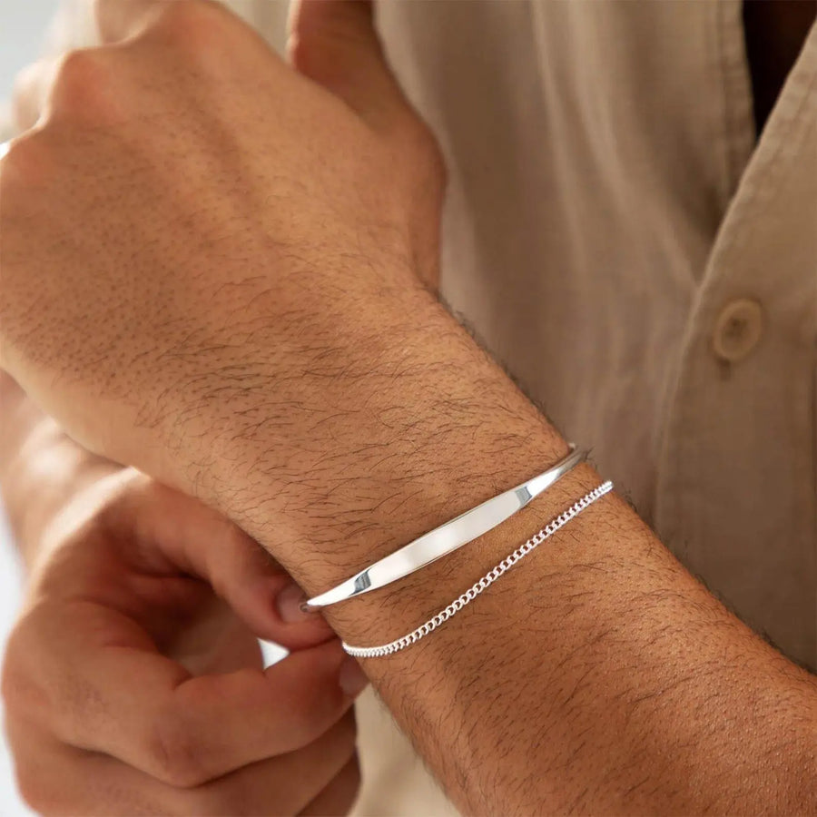 Aruary Studio ｜ Artisanal Jewelry Custom Men's C-Bangle - Laser Engraved Stainless Steel Cuff Bracelet for Dad, Lightweight 15g & Fade-Proof