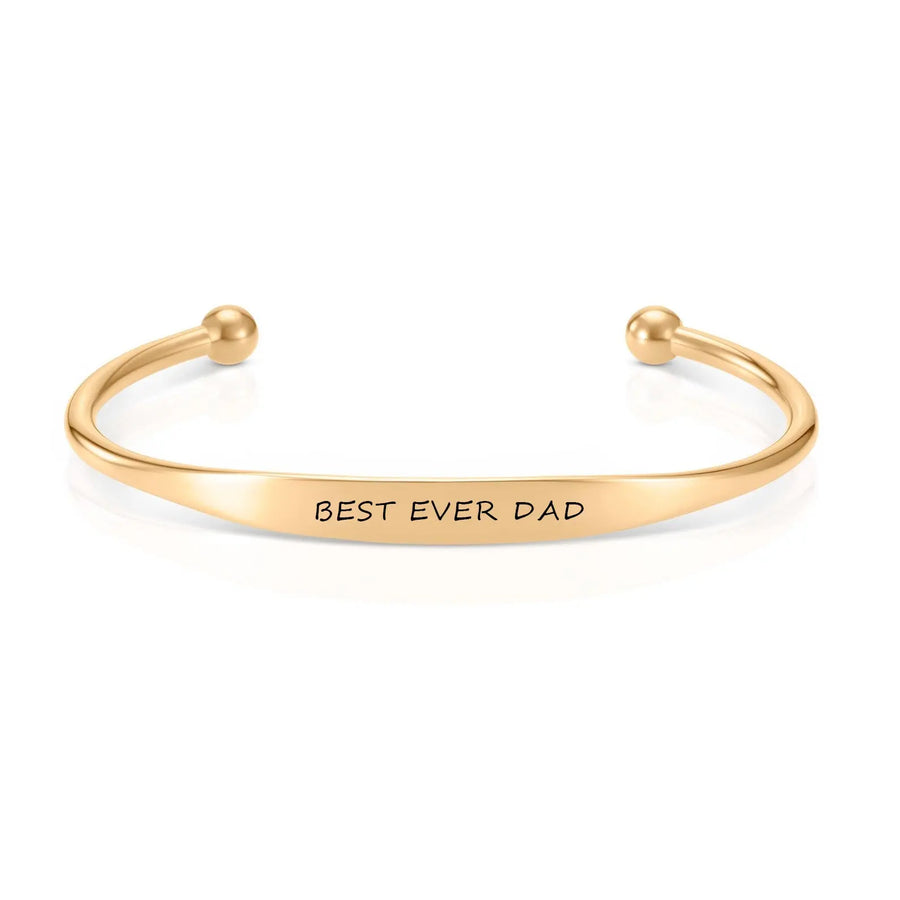 Aruary Studio ｜ Artisanal Jewelry Custom Men's C-Bangle - Laser Engraved Stainless Steel Cuff Bracelet for Dad, Lightweight 15g & Fade-Proof Golden