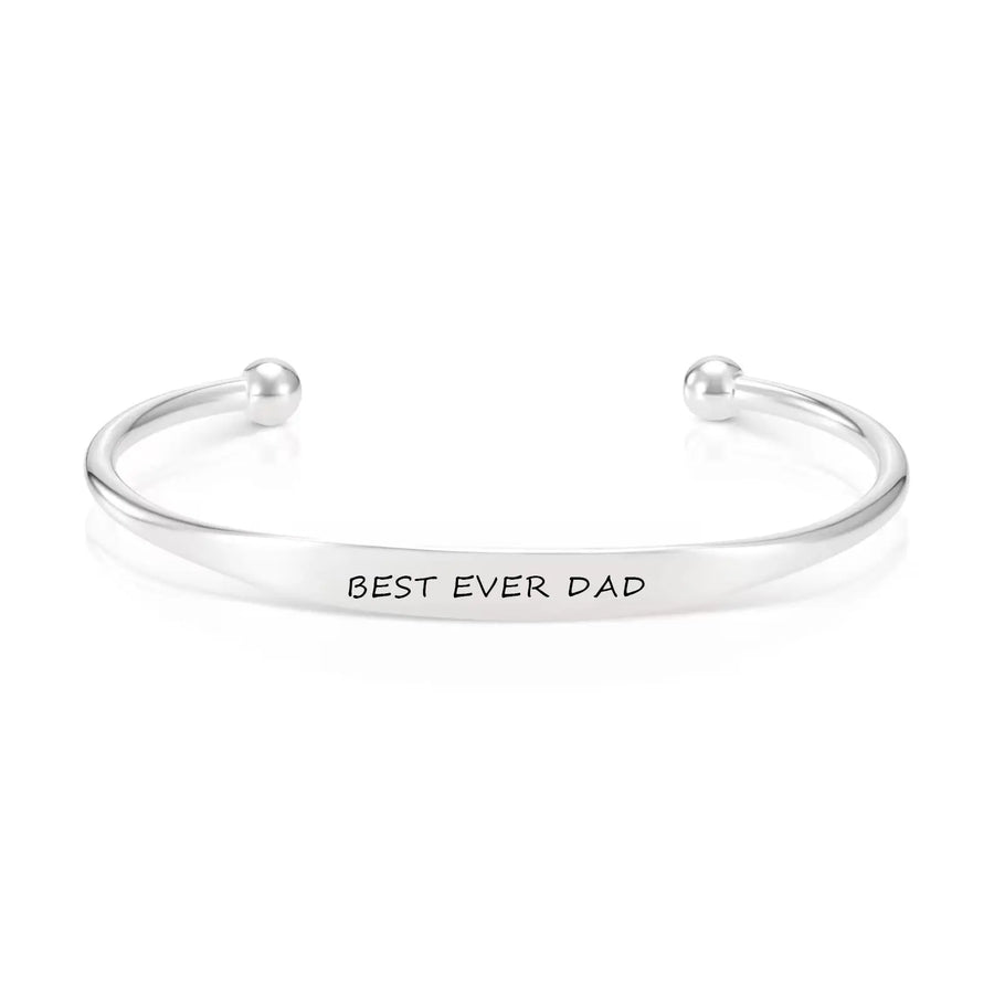 Aruary Studio ｜ Artisanal Jewelry Custom Men's C-Bangle - Laser Engraved Stainless Steel Cuff Bracelet for Dad, Lightweight 15g & Fade-Proof Silvery
