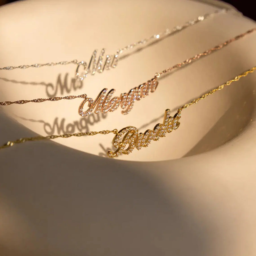 Aruary Studio ｜ Artisanal Jewelry Custom Name Necklace - Solid Brass Gold Plated | Personalized 11-Letter Jewelry | Heirloom Quality
