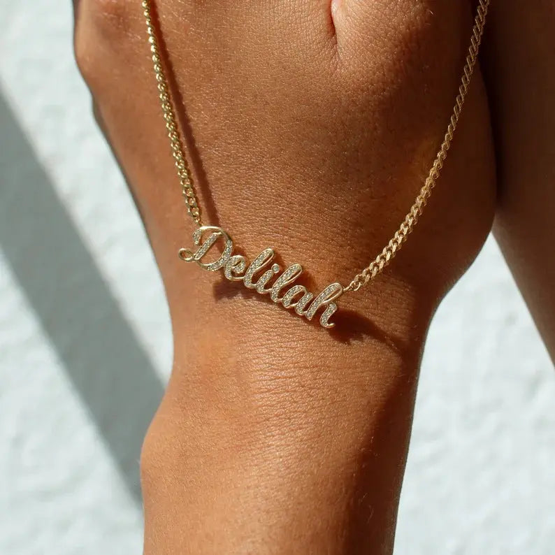 Aruary Studio ｜ Artisanal Jewelry Custom Name Necklace - Solid Brass Gold Plated | Personalized 11-Letter Jewelry | Heirloom Quality