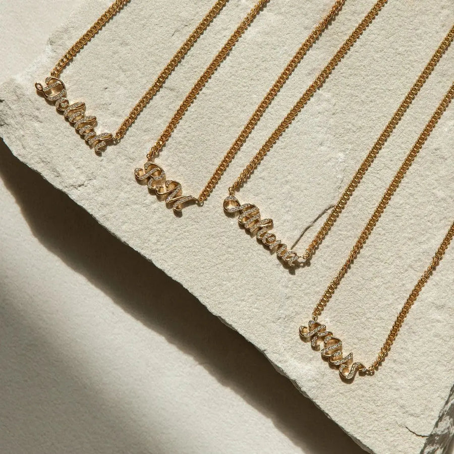 Aruary Studio ｜ Artisanal Jewelry Custom Name Necklace - Solid Brass Gold Plated | Personalized 11-Letter Jewelry | Heirloom Quality