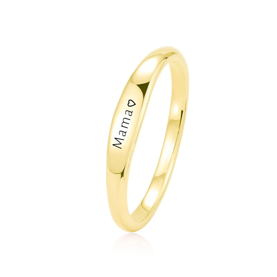 Aruary Studio ｜ Artisanal Jewelry Custom 'Mama' Ring - Mother’s Day Engraved Jewelry Golden