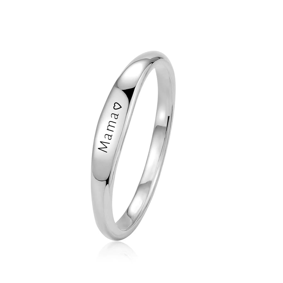 Aruary Studio ｜ Artisanal Jewelry Custom 'Mama' Ring - Mother’s Day Engraved Jewelry Silvery