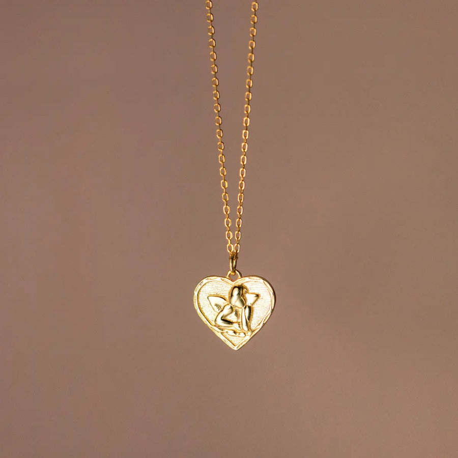 Aruary Studio ｜ Artisanal Jewelry Angel Wing Heart Necklace - Sterling Silver 925 Dainty Winged Heart Pendant, Delicate Everyday Jewelry, Minimalist Gift for Her Golden
