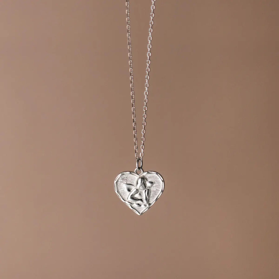 Aruary Studio ｜ Artisanal Jewelry Angel Wing Heart Necklace - Sterling Silver 925 Dainty Winged Heart Pendant, Delicate Everyday Jewelry, Minimalist Gift for Her Silvery