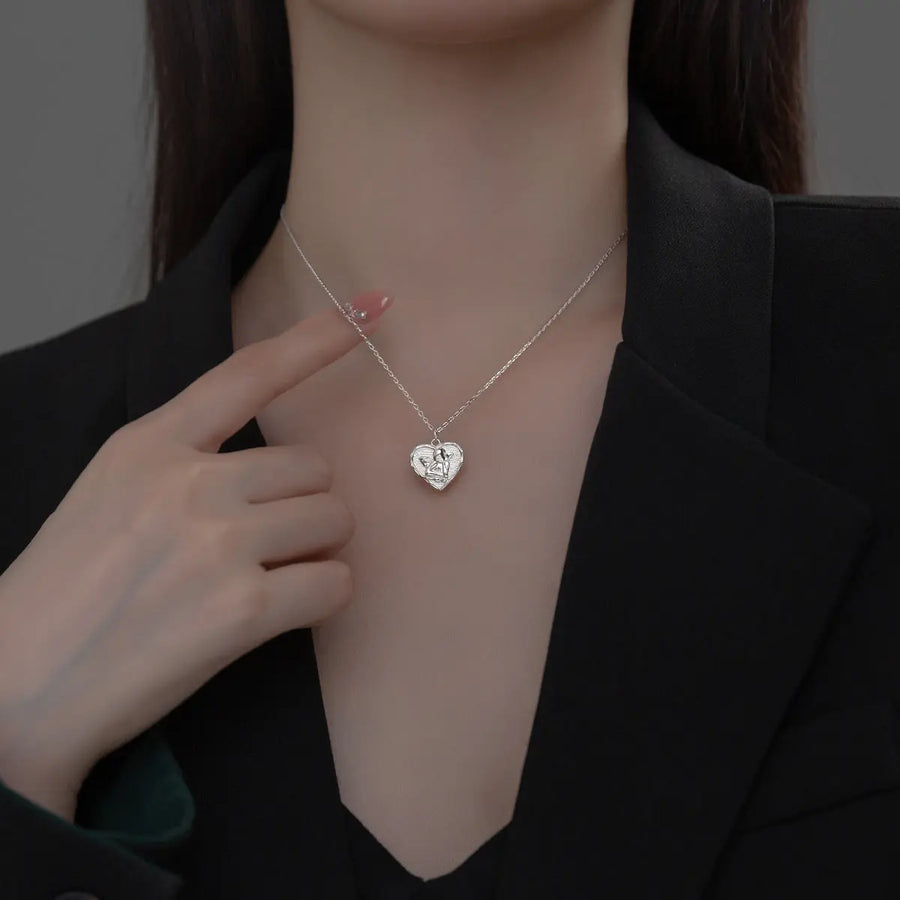 Aruary Studio ｜ Artisanal Jewelry Angel Wing Heart Necklace - Sterling Silver 925 Dainty Winged Heart Pendant, Delicate Everyday Jewelry, Minimalist Gift for Her