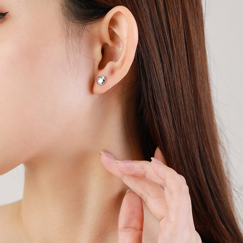 Dainty S925 Sterling Silver Apple Stud Earrings - Minimalist Fruit Jewelry Gift for Her & Teachers