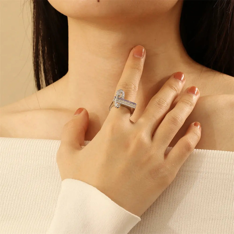 Aruary Studio ｜ Artisanal Jewelry Deconstructed Staple Ring - 18K Gold Plated Brass, Micro-Pavé Zirconia Oversized Paperclip Statement Jewelry