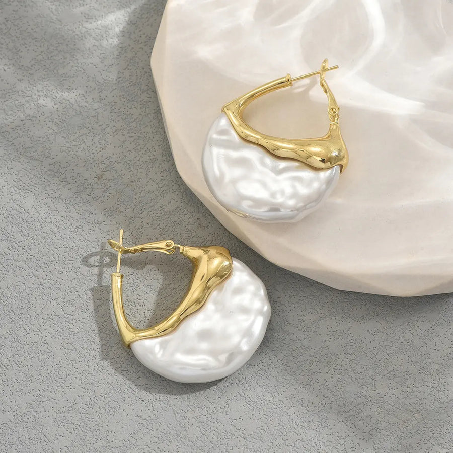 Aruary Studio ｜ Artisanal Jewelry Textured Double-Tone Hoop Earrings | Gold & White Statement Earrings | Lightweight Luxury Hoops for Women