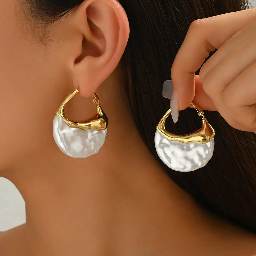 Aruary Studio ｜ Artisanal Jewelry Textured Double-Tone Hoop Earrings | Gold & White Statement Earrings | Lightweight Luxury Hoops for Women