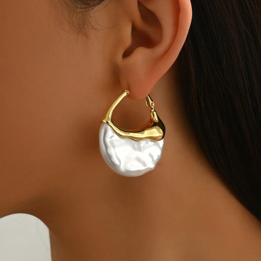 Aruary Studio ｜ Artisanal Jewelry Textured Double-Tone Hoop Earrings | Gold & White Statement Earrings | Lightweight Luxury Hoops for Women