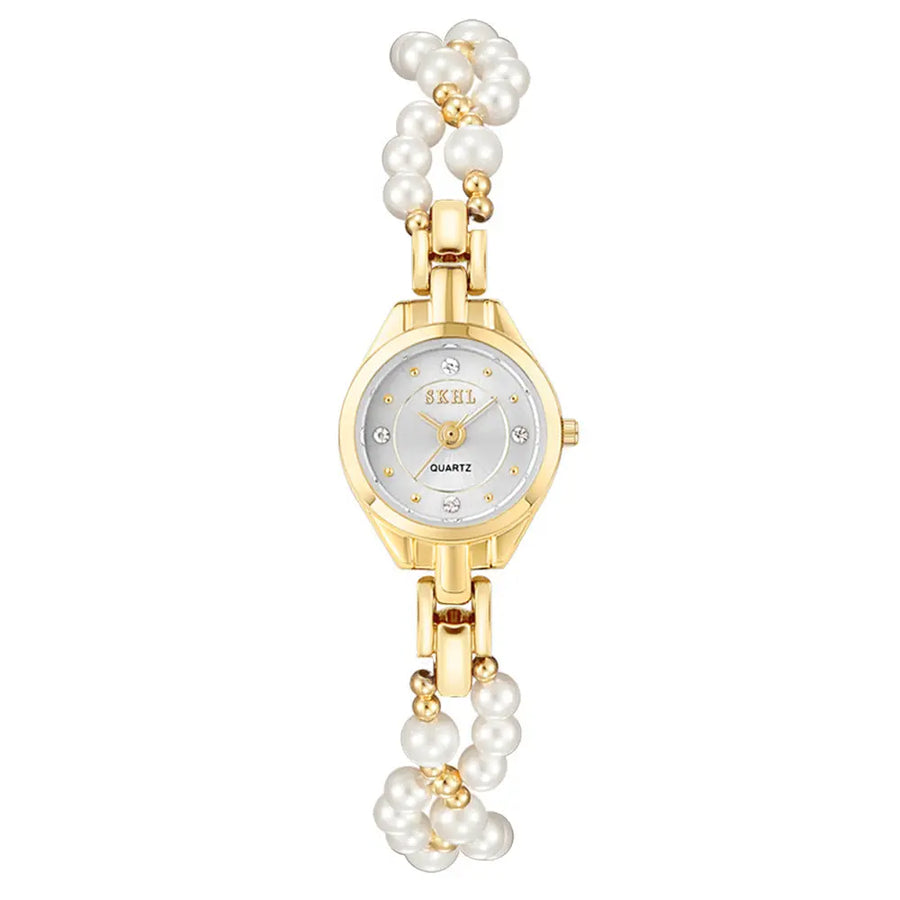 Aruary Studio ｜ Artisanal Jewelry Elegant Pearl Chain Women's Watch - 21mm Quartz Timepiece w/ Mineral Glass & Screw-Down Crown Silvery