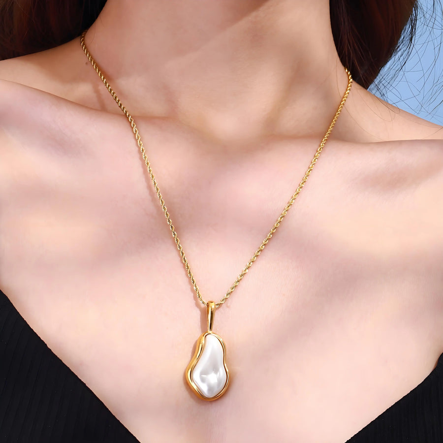 Aruary Studio ｜ Artisanal Jewelry Elegant Titanium Steel Pearl Necklace - K Yellow Gold Plated Adjustable Choker, Minimalist European Style for Women